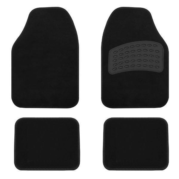 4 Piece Carpet Mat Set in Black with Heel Pad (Box Qty: 12)