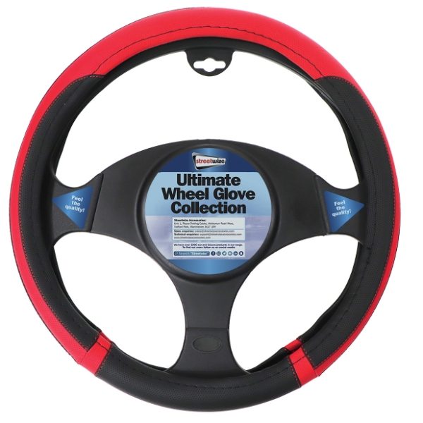 Ultimate Steering Wheel Glove - Soft Grip - Black/Red (Box Qty: 25)