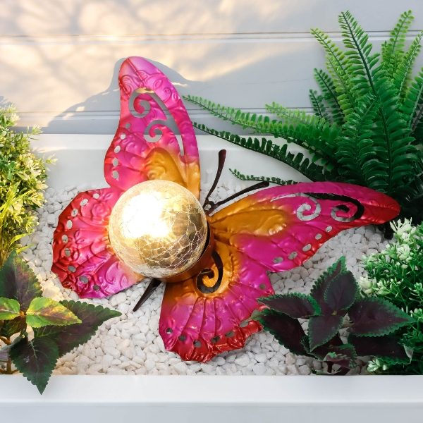 Solar Metal Sunset Butterfly With LED Crackle Ball (Outer Ctn Qty: 4)