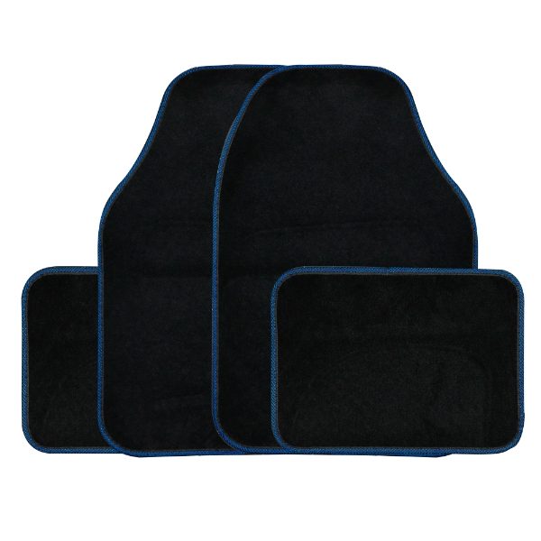 4 Piece Black Carpet Mat Set with Blue Binding (Box Qty: 12)