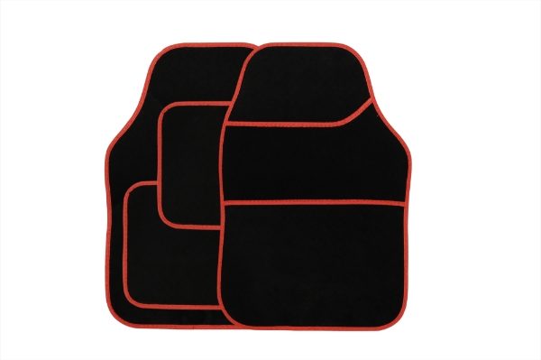 4 Piece Black Velour Mat Set with Red Bind (Box Qty: 12)