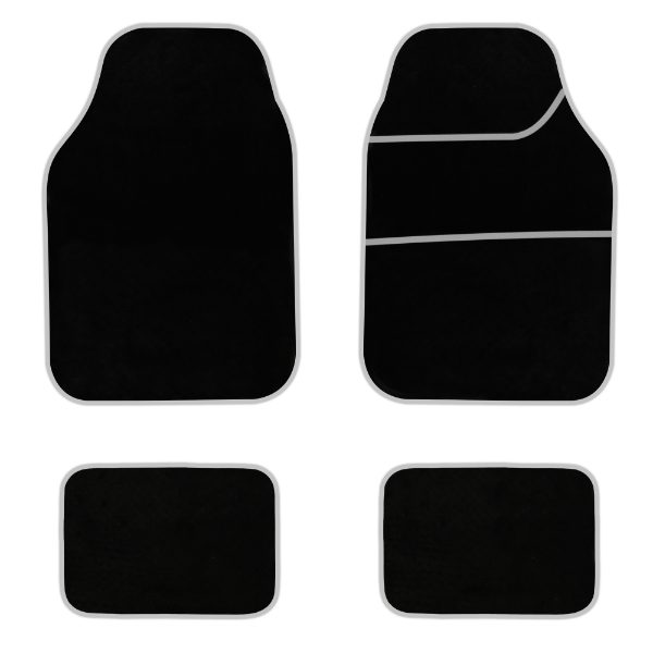 4 Piece Black Velour Mat Set with Silver Bind (Box Qty: 12)