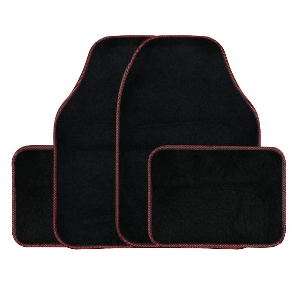 4 Piece Black Carpet Mat Set with Red Piping (Box Qty: 12)