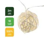 2m Solar Wicker Ball LED String Lights (10 Piece) (Outer Ctn Qty: 12)