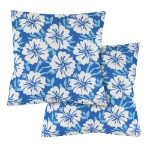 Outdoor Pair of Blue Hawaiian Print Scatter Cushions