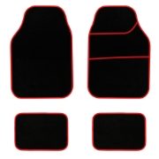 4 Piece Black Velour Mat Set with Red Bind (Box Qty: 12)