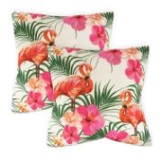 Outdoor Pair of Flamingo Palm Print Scatter Cushions