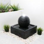 Solar-Powered Black Granite-Finish Water Feature